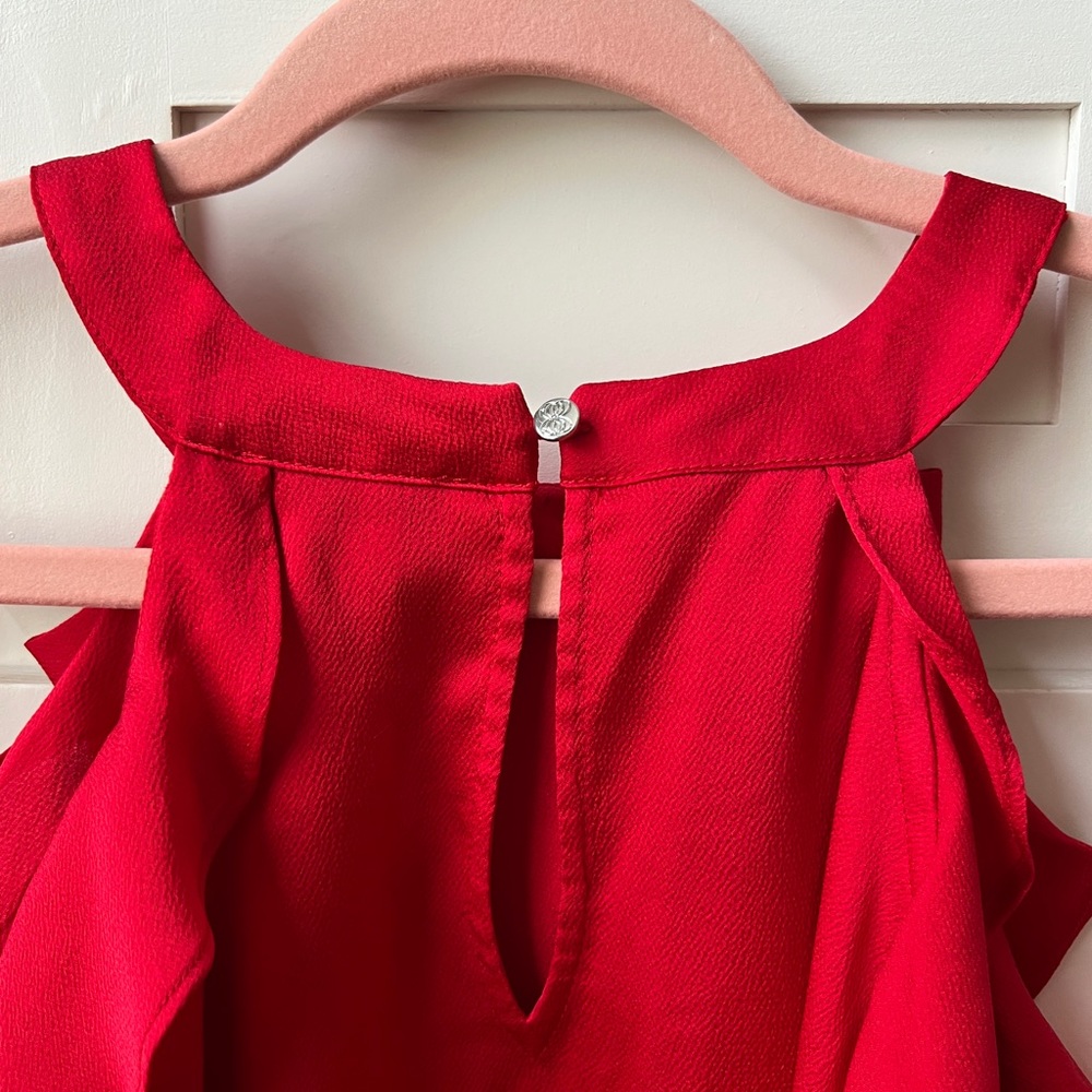 CeCe Cold Shoulder Ruffle Blouse in Medium - Red - EUC!! - Picture 3 of 9